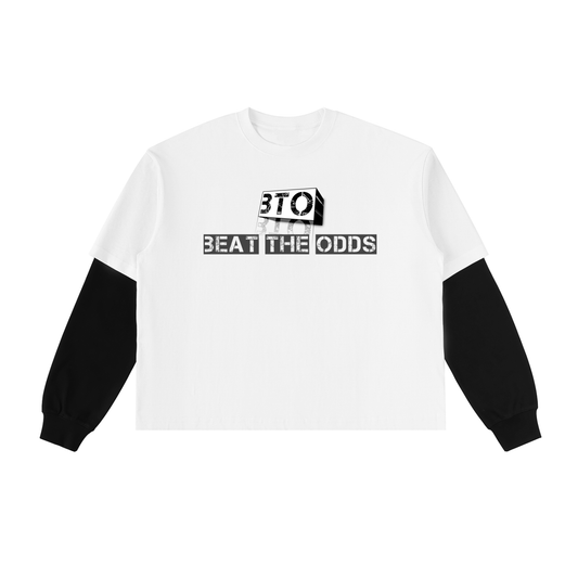 Layered Contrast Sleeve Cotton T-Shirt