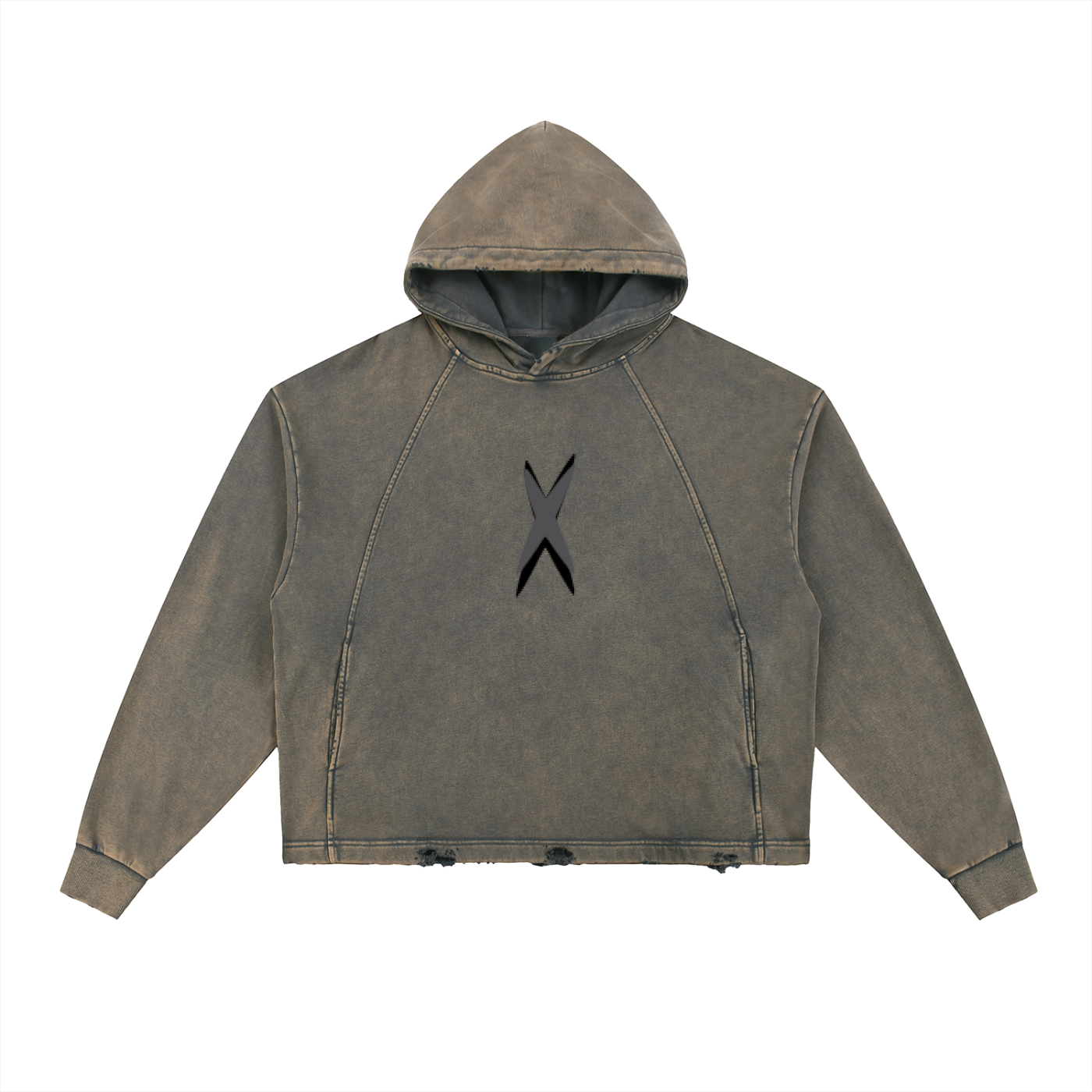 XENO Vintage Washed Frayed-Hem Hoodie