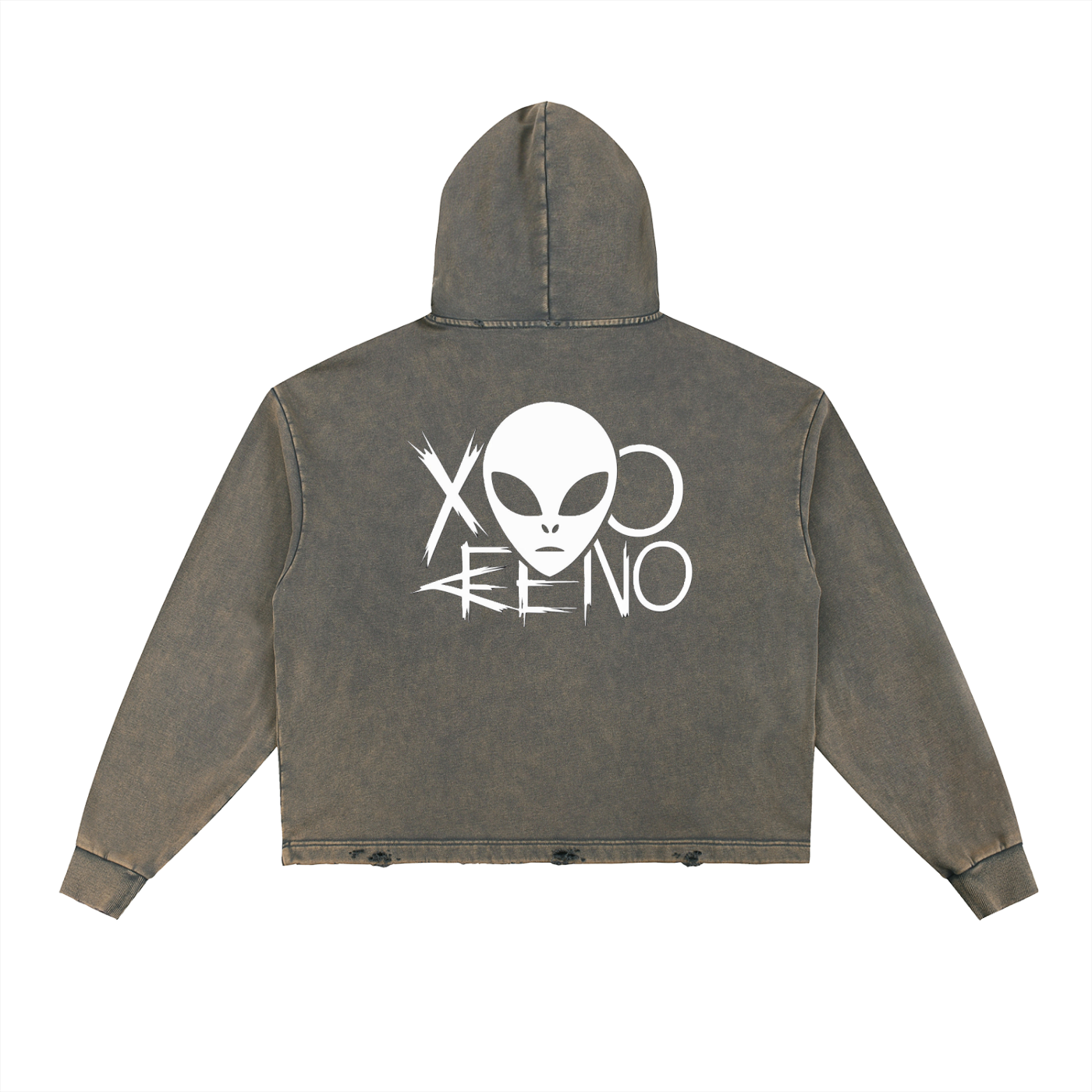 XENO Vintage Washed Frayed-Hem Hoodie