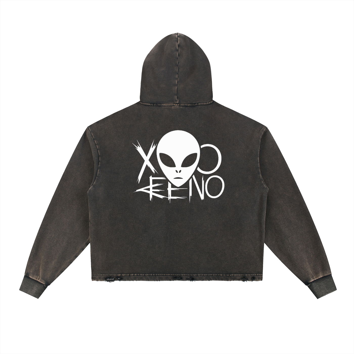 XENO Vintage Washed Frayed-Hem Hoodie