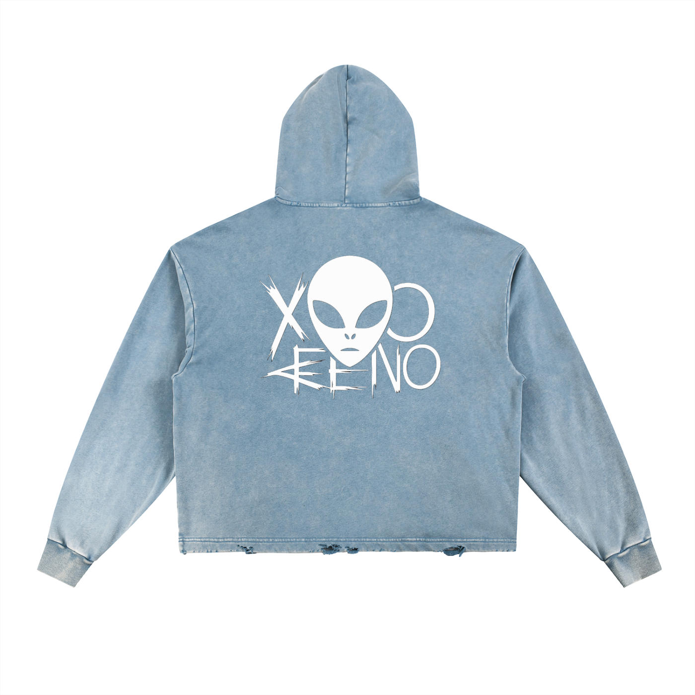 XENO Vintage Washed Frayed-Hem Hoodie