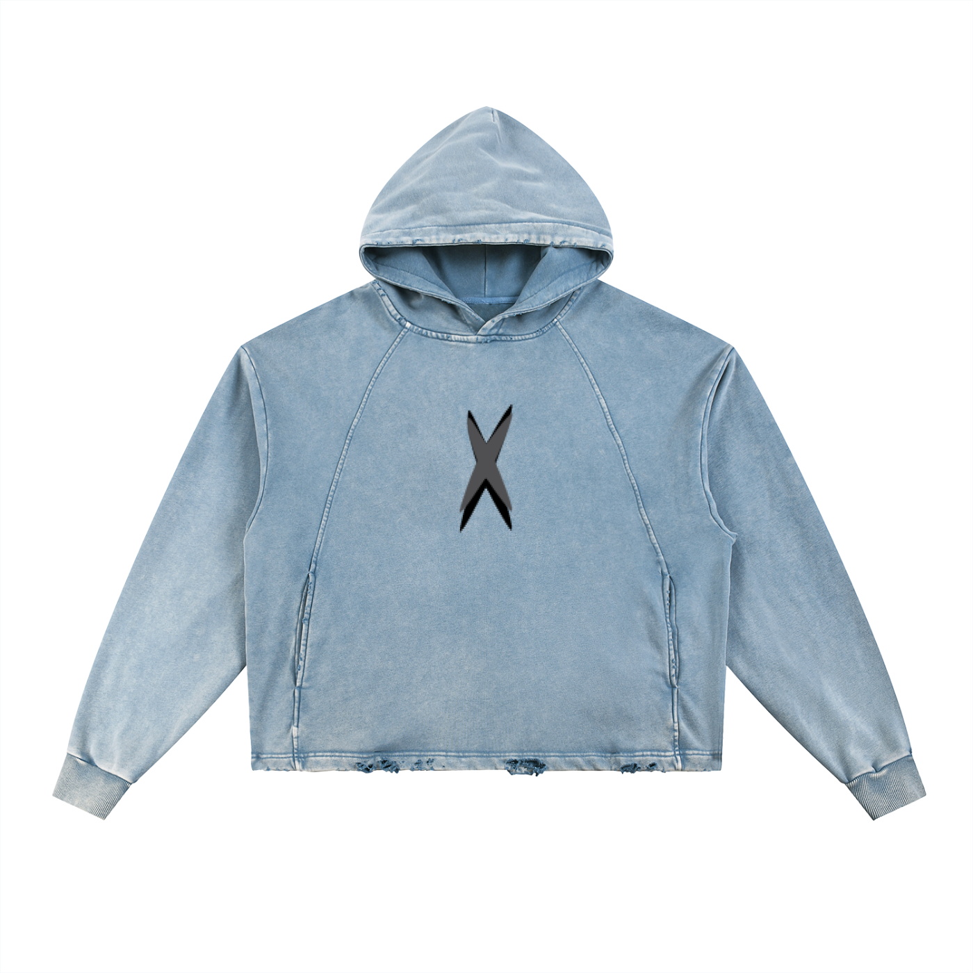 XENO Vintage Washed Frayed-Hem Hoodie